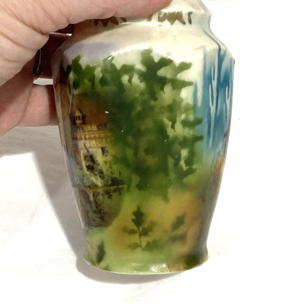 Vintage handpainted porcelain sugar shaker castor muffineer castles landscape